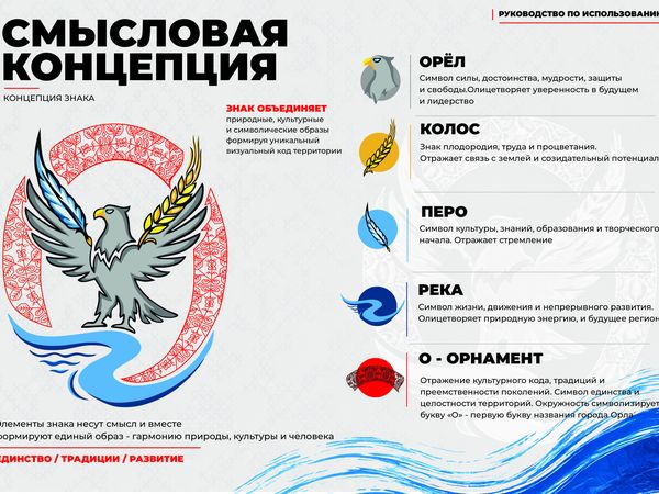 Смысловая концепция знака: орёл, колос, перо и река